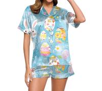 Pijama de muselina para mujer, conjunto de pijama para mujer, conjunto de pijama corto, ropa de dormir de dos piezas con botones, cuello vuelto, ropa de casa, ropa de salón, cómoda camiseta de manga