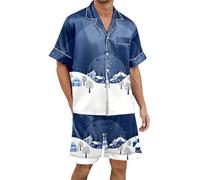 Pijama de niña navideño barato de manga corta con cuello abotonado e impresión navideña pijama de animales pingüino, Blu-a, XL