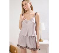 Pijama de pantalón corto Mujer Trendyol XS marrón / brocado / talco