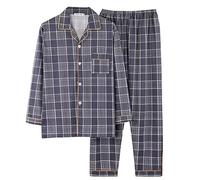 Pijama de piqué para hombre, de dos piezas, de verano, de algodón, ropa de dormir holgada, juego de pijama largo, traje de casa informal con botones, cómodo camisón para dormir, gris, XL