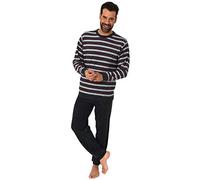 Pijama de rizo para hombre, elegante, largo con puños, también en tallas grandes 61505 Negro XXX-Large