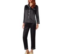 Pijama de satén de manga larga para mujer, conjuntos de pijama de seda para mujer, conjuntos de ropa de dormir de manga larga con botones y parte inferior de pierna recta, ropa de dormir cómoda y