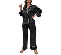 Pijama de satén de seda para mujer, conjunto de pijama de manga larga con botones para mujer, conjunto de pijama de manga larga con parte inferior larga, conjunto de ropa de dormir suave con botones