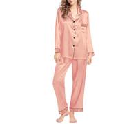 Pijama de seda con botones para mujer, conjuntos de ropa de descanso para | Camisones y camisones de manga larga para mujer, holgados, casuales, con solapa y bolsillos, ropa de dormir