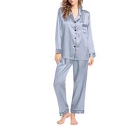 Pijama de seda con botones para mujer, conjuntos de ropa de descanso para | Camisones y camisones de manga larga para mujer, holgados, casuales, con solapa y bolsillos, ropa de dormir