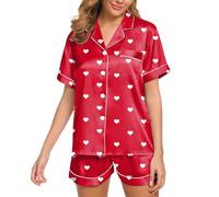 Pijama de seda para mujer, pijama de verano para mujer, conjunto de camisa de manga corta abierto por delante botones cortos pijama conjunto de seda camisa de noche completo mujer verano con cuello en