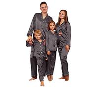 Pijama de seda para niñas y niños, de manga larga, conjunto de pijamas familiares de Navidad con botones, ropa de dormir sedosa para niños, ropa de dormir de satén de color sólido con bolsillo, ropa