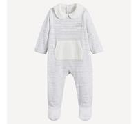 Pijama de terciopelo a rayas con cuello claudine, personalizable. Talla 50 cm (Recién Nacido). Color gris