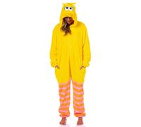 Pijama de una pieza para adulto de Barrio Sιsamo Big Bird, traje de forro polar con capucha y diseρo de cara 3D (Big Bird XX-Small/X-Small)
