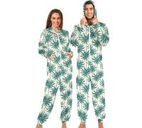 Pijama de una pieza para adultos, ajuste holgado, bolsillo canguro, ropa de dormir de Navidad, Palmeral verde azulado, Medium