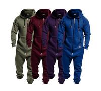 Pijama de una pieza para hombre, con capucha y cremallera completa, ropa deportiva de una sola pieza, ropa deportiva para exteriores, sudadera con capucha mullida con bolsillos, ajuste cómodo, ropa de