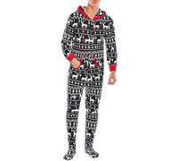 Pijama de una pieza para hombre, mono con capucha para adultos, con cremallera, pijama todo en una pieza, cálido y elegante, estampado todo en uno, ropa de dormir, ropa de dormir, Negro, XXL