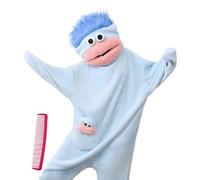 Pijama De Una Pieza Tonto Onesie con Un Monstruo De Felpa Verde, Sudadera con Capucha Y Manta con Forma De Criatura De Boca Grande, Disfraz De Saco De Dormir Cómodo para Adultos (Azul,L)