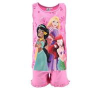 Pijama de verano apto para Disney Princess para niña, camiseta de tirantes y pantalones cortos con volantes, juego de 2 piezas, 100% algodón, Rosa, 5 años