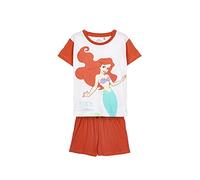 Pijama de Verano de La Sirenita para Niña - Color Blanco y Rojo - Talla 4 Años - Pijama Corto Fabricado en Algodón 100% - Estampado de La Sirenita - Producto Original Diseñado en España