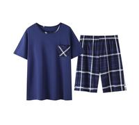 Pijama de verano de manga corta para hombre 2026, para el tiempo libre, se puede llevar fuera del hogar, azul oscuro, XL