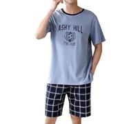 Pijama de verano de manga corta para hombre 2026, para el tiempo libre, se puede llevar fuera del hogar, azul celeste, XL
