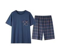 Pijama de verano de manga corta para hombre 2026, para el tiempo libre, se puede llevar fuera del hogar, azul, XL
