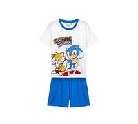 Pijama de Verano de Sonic para Niño - Color Blanco y Azul - Talla 8 Años - Pijama Corto Fabricado en Algodón 100% - Estampado de Sonic - Producto Original Diseñado en España