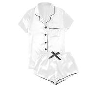 Pijama de verano para mujer con botones, conjunto de pijama corto para mujer de verano, conjunto de 2 piezas ropa de dormir a rayas pijama con bolsillos cortos con cordón de sujeción Loungewear ropa