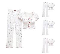 Pijama de verano para mujer de gran tamaño, pijama de manga corta para mujer, pijama impreso 2026 nueva ropa de dormir con patrón de corazón conjunto de 2 piezas Loungewear relajación amplio conjunto