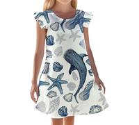 Pijama de Verano para niñas, camisón de Manga Corta con Estampado de océano, Ropa Informal cómoda para Estar en casa, para niñas de 3 a 10 años Embarazada De Mujer Barata