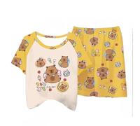 Pijama de Verano para niños de Capybara, Pantalones Cortos de Manga Corta para niñas de Dibujos Animados, sección Delgada de la Ropa de casa del Traje de los niños,Style e,140cm