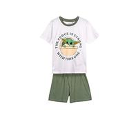 Pijama de Verano The Mandalorian para Niño - Color Blanco y Verde - Talla 6 Años - Pijama Corto Fabricado en Algodón 100% - Estampado de Grogu - Producto Original Diseñado en España