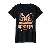 Pijama Divertido de Bibliotecario navideño con Renos de The Librarian Camiseta gráfica económica, Mujer, Negro, S