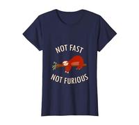 Pijama Divertido de Camping con Texto en inglés «Not Fast Not Furious Sloth» Camiseta, Mujer, Azul Marino, XXL