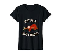 Pijama Divertido de Camping con Texto en inglés «Not Fast Not Furious Sloth» Camiseta, Mujer, Negro, XXL