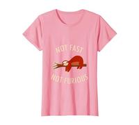 Pijama Divertido de Camping con Texto en inglés «Not Fast Not Furious Sloth» Camiseta, Mujer, Rosado, L