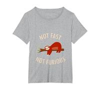 Pijama Divertido de Camping con Texto en inglés «Not Fast Not Furious Sloth» Camiseta, Mujer Tallas Grandes, Gris Jaspeado, 2XL Grande