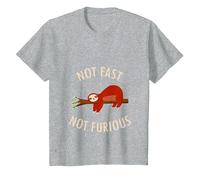 Pijama Divertido de Camping con Texto en inglés «Not Fast Not Furious Sloth» Camiseta, Niños, Gris Jaspeado, 4 años