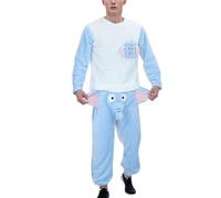 Pijama divertido para hombre, diseño de elefante, pijama largo, con trompa, pantalones de pijama sueltos, motivos de animales, 2 piezas, traje de casa, manga larga, O azul., XXL