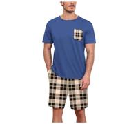 Pijama Dos Piezas A Cuadros con Manga Corta, Detalle De Bolsillo Y Tejido Suave, Ropa hogar práctica para Dormir Momentos Ocio Tranquilo