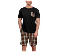 Pijama Dos Piezas A Cuadros con Manga Corta, Detalle De Bolsillo Y Tejido Suave, Ropa hogar práctica para Dormir Momentos Ocio Tranquilo