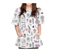 Pijama Enfermera Mujer Uniformes quirúrgicos for Mujer, Camisetas exfoliantes con Cuello en V y Estampado de Producto, Uniforme de Enfermera Elegante con diseño de Bolsillo y Manga Corta(Color8,M)