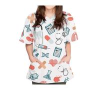 Pijama Enfermera Mujer Uniformes quirúrgicos for Mujer, Camisetas exfoliantes con Cuello en V y Estampado de Producto, Uniforme de Enfermera Elegante con diseño de Bolsillo y Manga Corta(Color4,M)