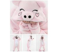 Pijama enterizo de franela con estampado de cerdito rosa (Talla 4T (85-104 cm de altura)) para mujer,