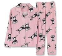 Pijama estampado para mujer, pijama de manga larga con botones, blusa con cuello de solapa y pantalones de cintura elástica, pantalones de pierna ancha, pantalones de longitud completa, ropa de dormir