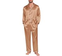 Pijama familiar 2026 a juego para padres e hijos, de manga larga, de satén, color puro, ropa de descanso de dos piezas para vacaciones, caqui, XXL