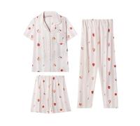 Pijama genérico de 3 piezas para mujer de gran tamaño, pijama de verano con botones, conjunto casual de casa 2026 nuevo salón impreso con patrón ropa de dormir chic pijama conjunto lindo pijama, rosa