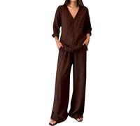 Pijama genérico de algodón para mujer, manga larga, pijama para mujer, verano, gran tamaño, conjunto interior de 2 piezas, ropa de dormir relajante, gran pijama de color sólido, cómodo loungewear