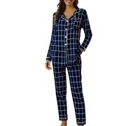 Pijama genérico de verano para mujer, con botones, pijama de mujer de verano de gran tamaño, ropa de dormir casual ancho pijama a cuadros impreso conjunto de casa diario loungewear Homewear cómodo