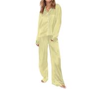 Pijama genérico para mujer, seda y manga larga, top con botón, conjunto de 2 piezas, pantalón fluido, ropa de cama, ropa de dormir informal, 2 unidades, pijama de satén para mujer, conjunto de 2