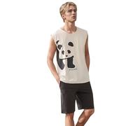 Pijama Hombre 2024 Verano Conjunto de Pijama con Estampado Panda de Algodón Baggy Manga Corta Camiseta sin Mangas + Pantalones Cortos Ropa de Hogar de Dos Piezas Traje de Casa Traje de Hogar Suave