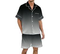Pijama Hombre Algodon,Conjunto De Pijama De Manga Corta con Botones Y Estampado Multicolor Degradado para Hombre En SatéN De Seda (Grey, M)