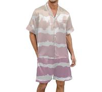 Pijama Hombre Invierno Divertido - Conjunto de de Manga Corta con Botones y Estampado Multicolor Degradado para en satén de Seda (S)