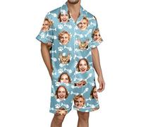 Pijama Hombre Invierno Termico - Conjunto de de Satén para de Manga Corta Cómodo Transpirable Y Suave (Sky Blue XXL)